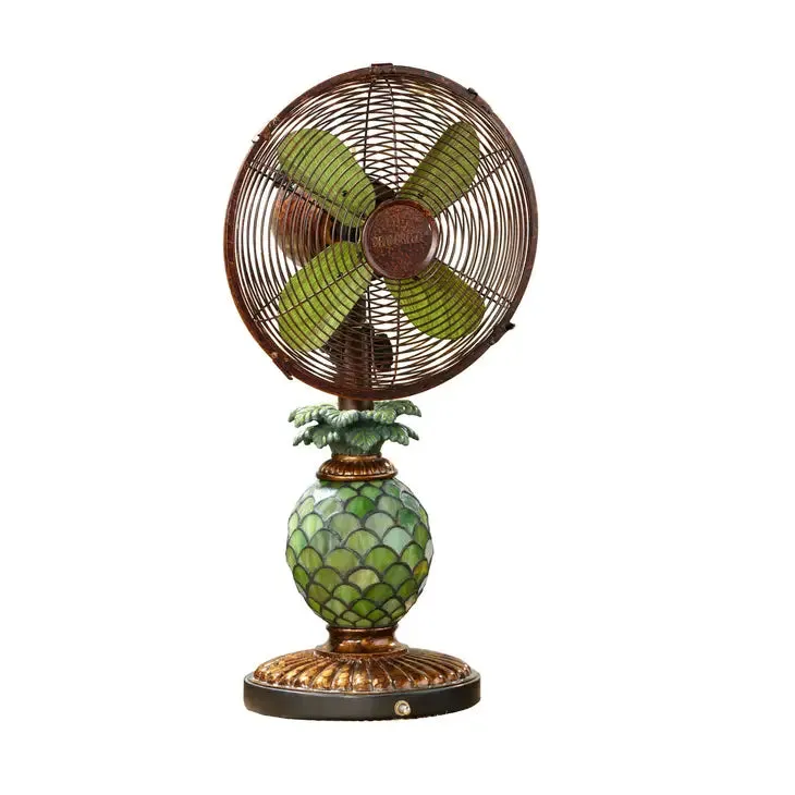 10" Table Fan/Lamp - Mosaic Glass Pineapple