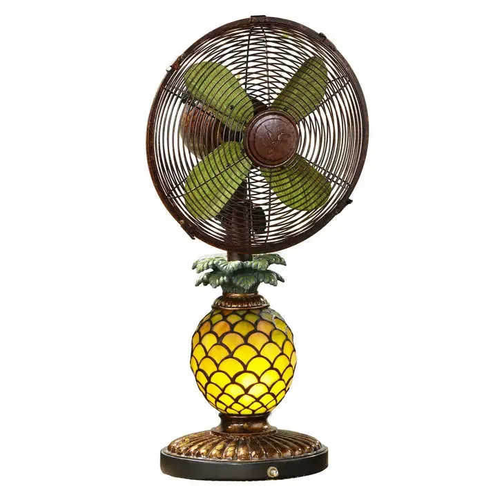 10" Table Fan/Lamp - Mosaic Glass Pineapple