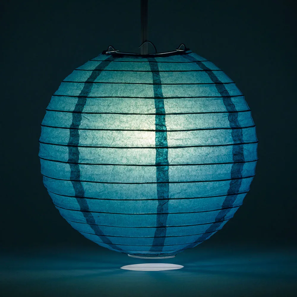 10" Tahiti Teal Round Paper Lantern, Even Ribbing, Chinese Hanging Wedding & Party Decoration