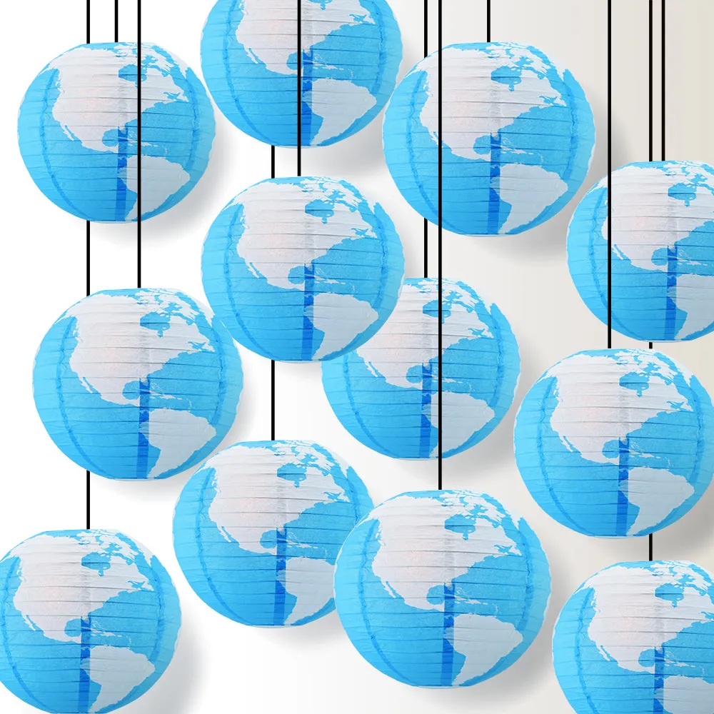 12 PACK | 14" Greater Detailed World Earth Globe Paper Lantern