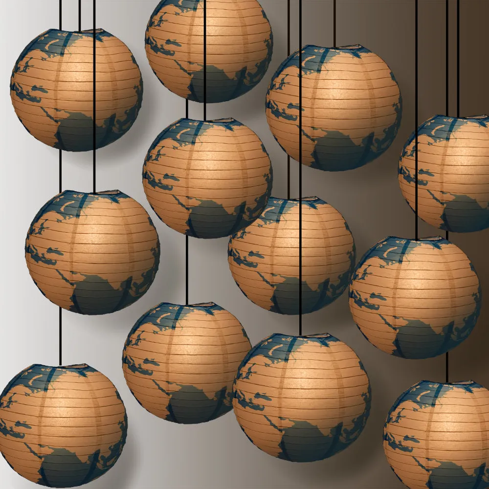 12 PACK | 14" Greater Detailed World Earth Globe Paper Lantern