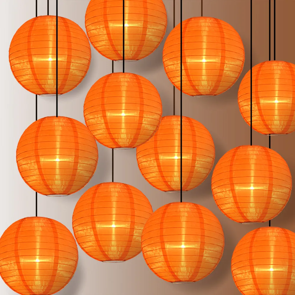 12 PACK | 14" Orange Shimmering Nylon Lantern, Even Ribbing, Durable, Hanging Decoration