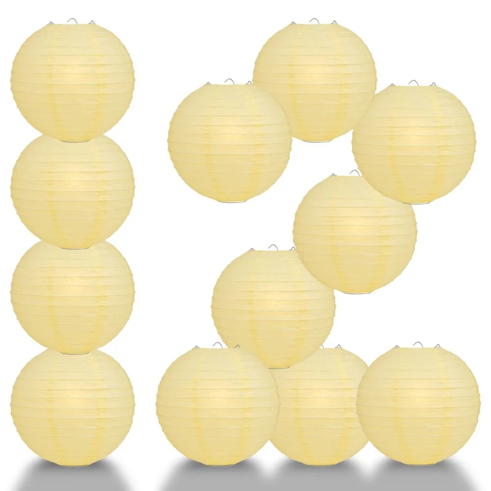 12 PACK | Lemon Yellow Even Ribbing Round Paper Lantern, Hanging Combo Set