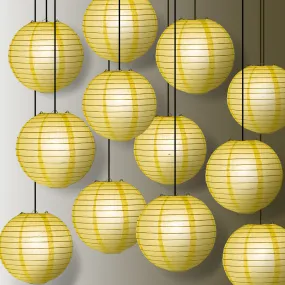 12 PACK | Lemon Yellow Even Ribbing Round Paper Lantern, Hanging Combo Set