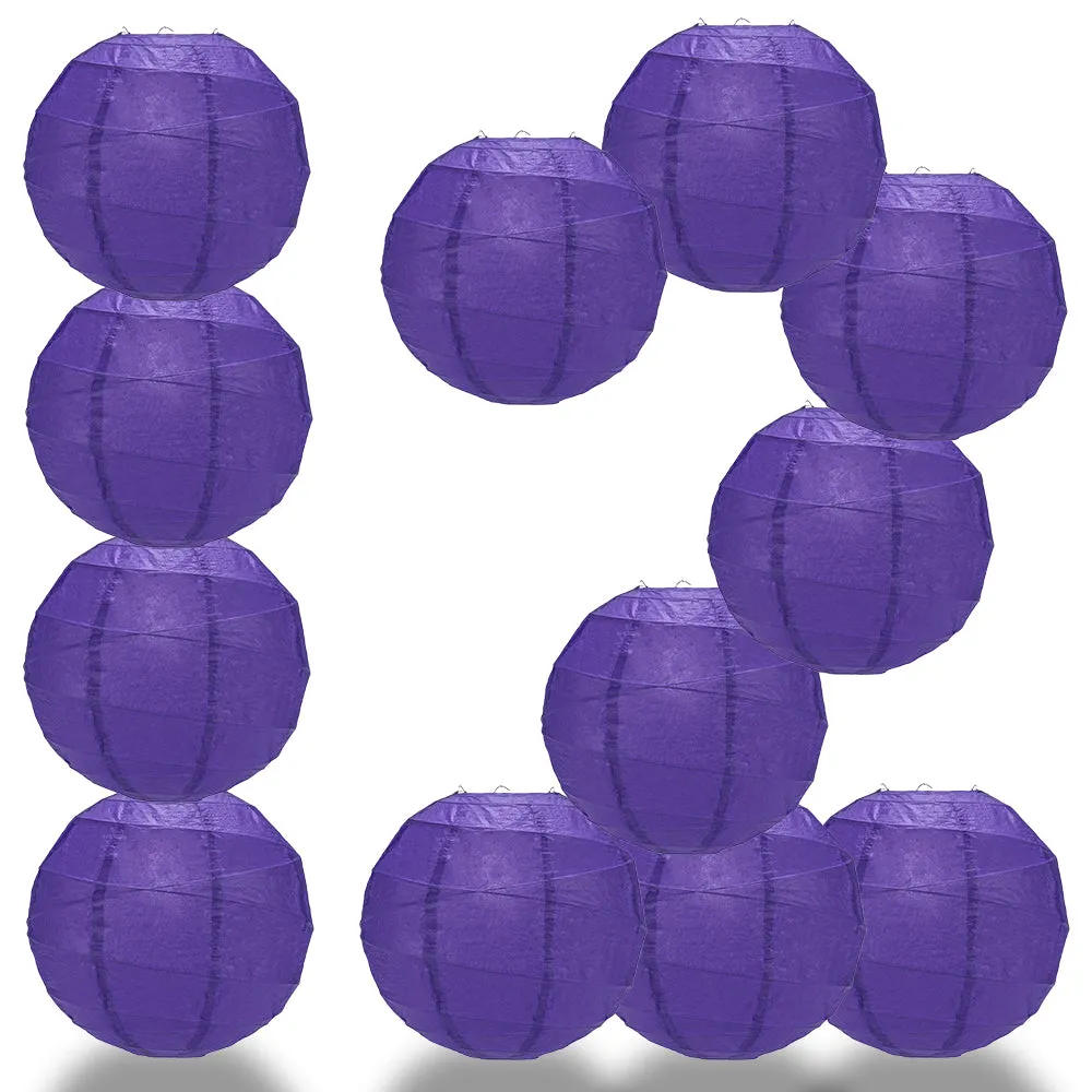 12 PACK |  Plum Purple Crisscross Ribbing, Hanging Paper Lantern Combo Set