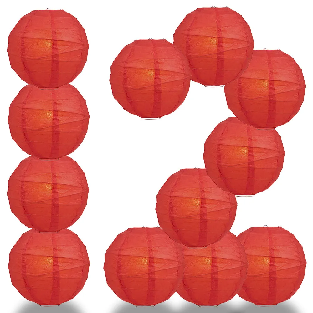 12 PACK |  Red Crisscross Ribbing, Hanging Paper Lantern Combo Set