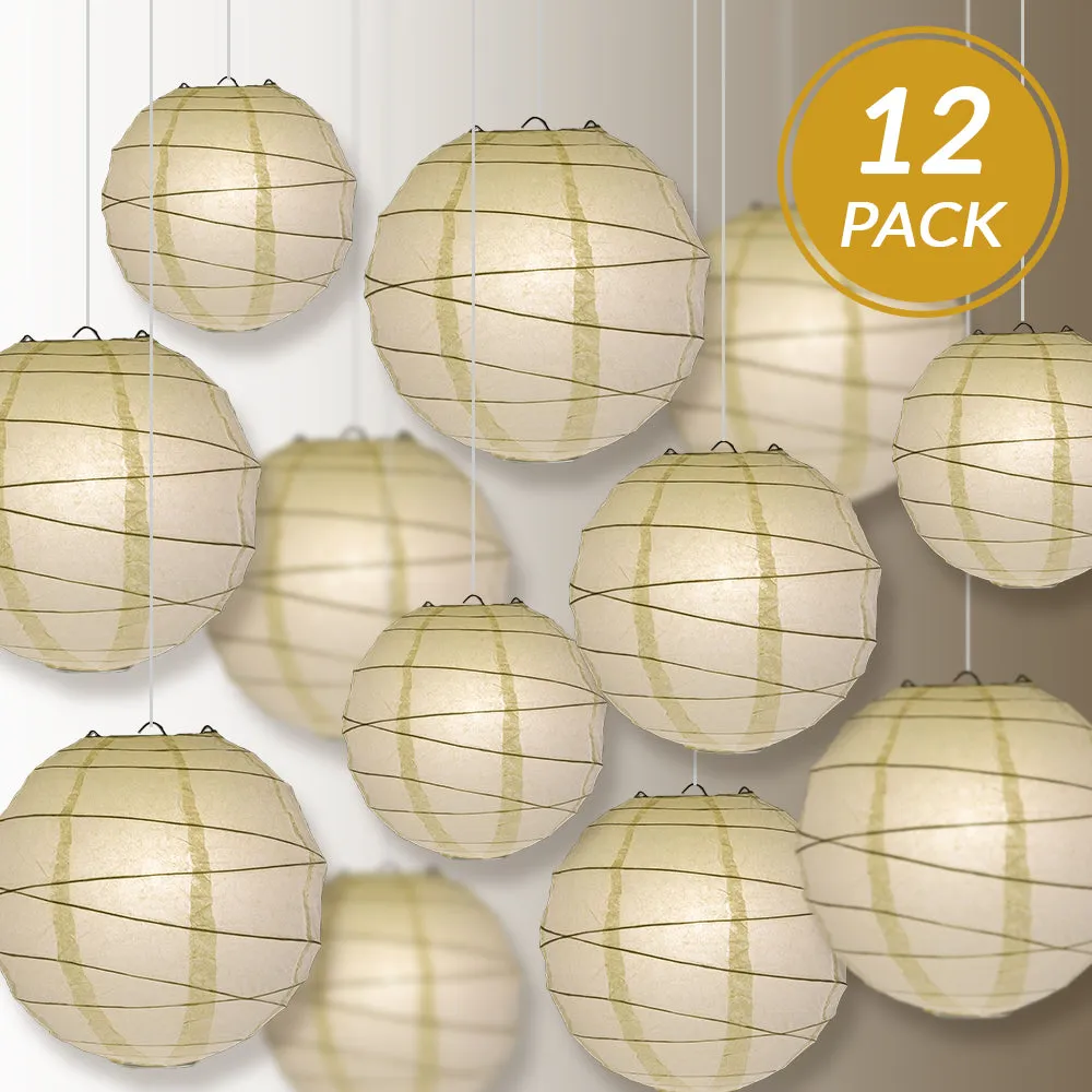 12-PC Beige / Ivory Paper Lantern Chinese Hanging Wedding & Party Assorted Decoration Set, 12/10/8-Inch