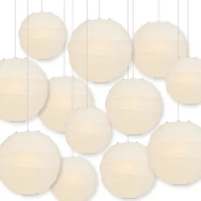 12-PC Beige / Ivory Paper Lantern Chinese Hanging Wedding & Party Assorted Decoration Set, 12/10/8-Inch