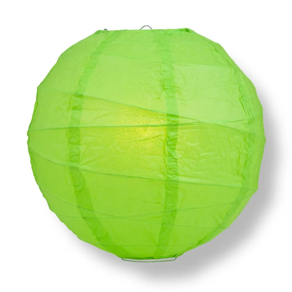 12" Grass Greenery Round Paper Lantern, Crisscross Ribbing, Chinese Hanging Wedding & Party Decoration