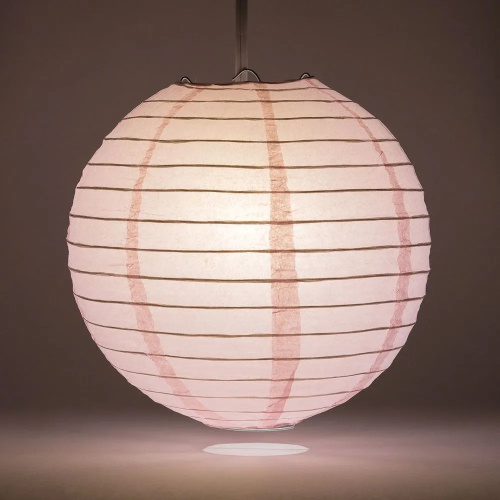 12" Pink Round Paper Lantern, Even Ribbing, Chinese Hanging Wedding & Party Decoration