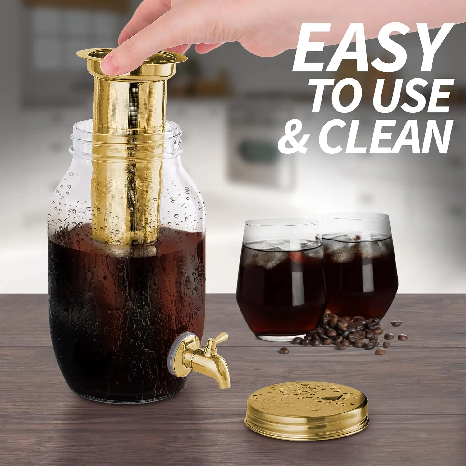 1.5 Liter Cold Brew Coffee Maker with Extra Thick Glass Carafe & Stainless Steel Mesh Filter