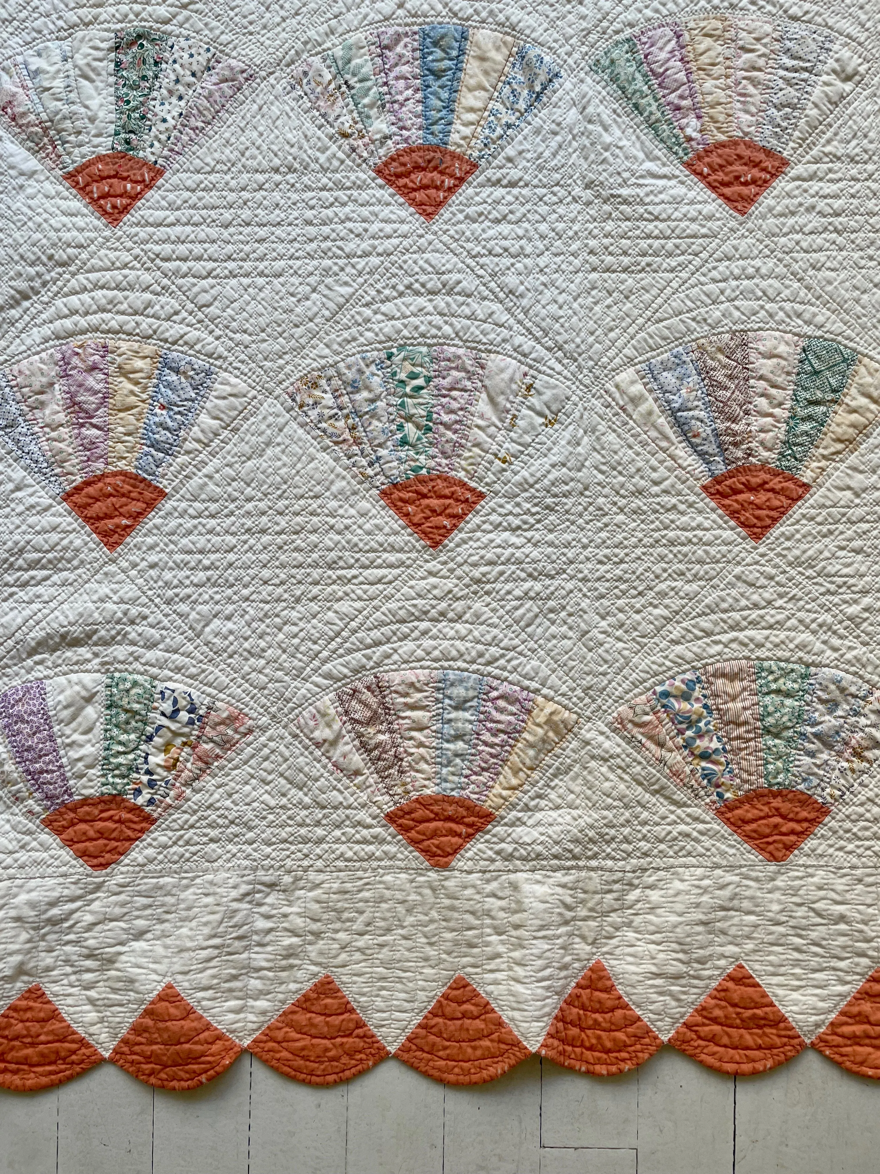 1920s-1930s Hand-stitched Fan Quilt