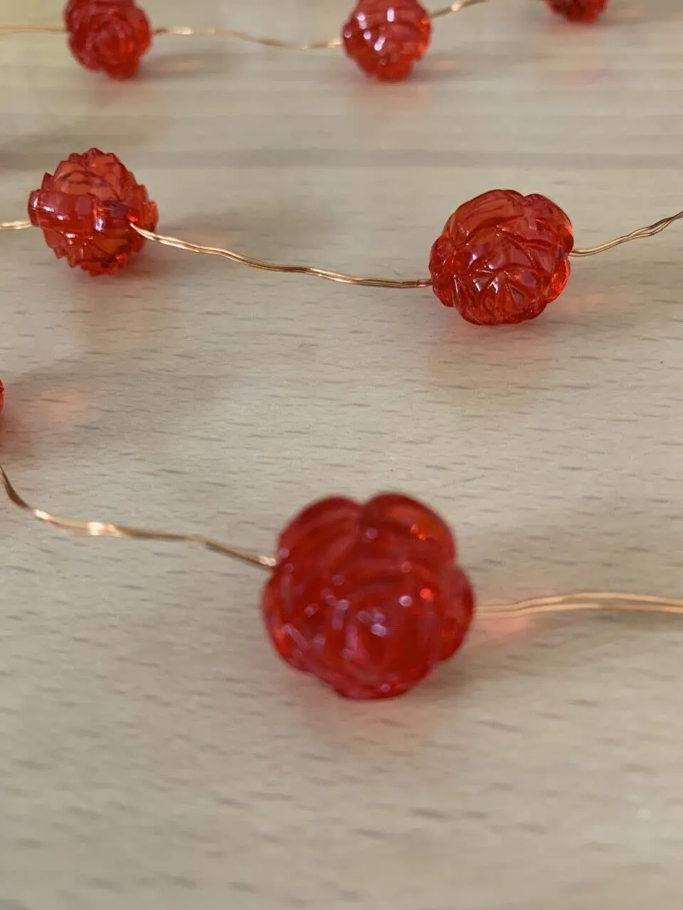 20 Battery Operated LED Red Rose Lights on Copper Wire Christmas Tree Lights