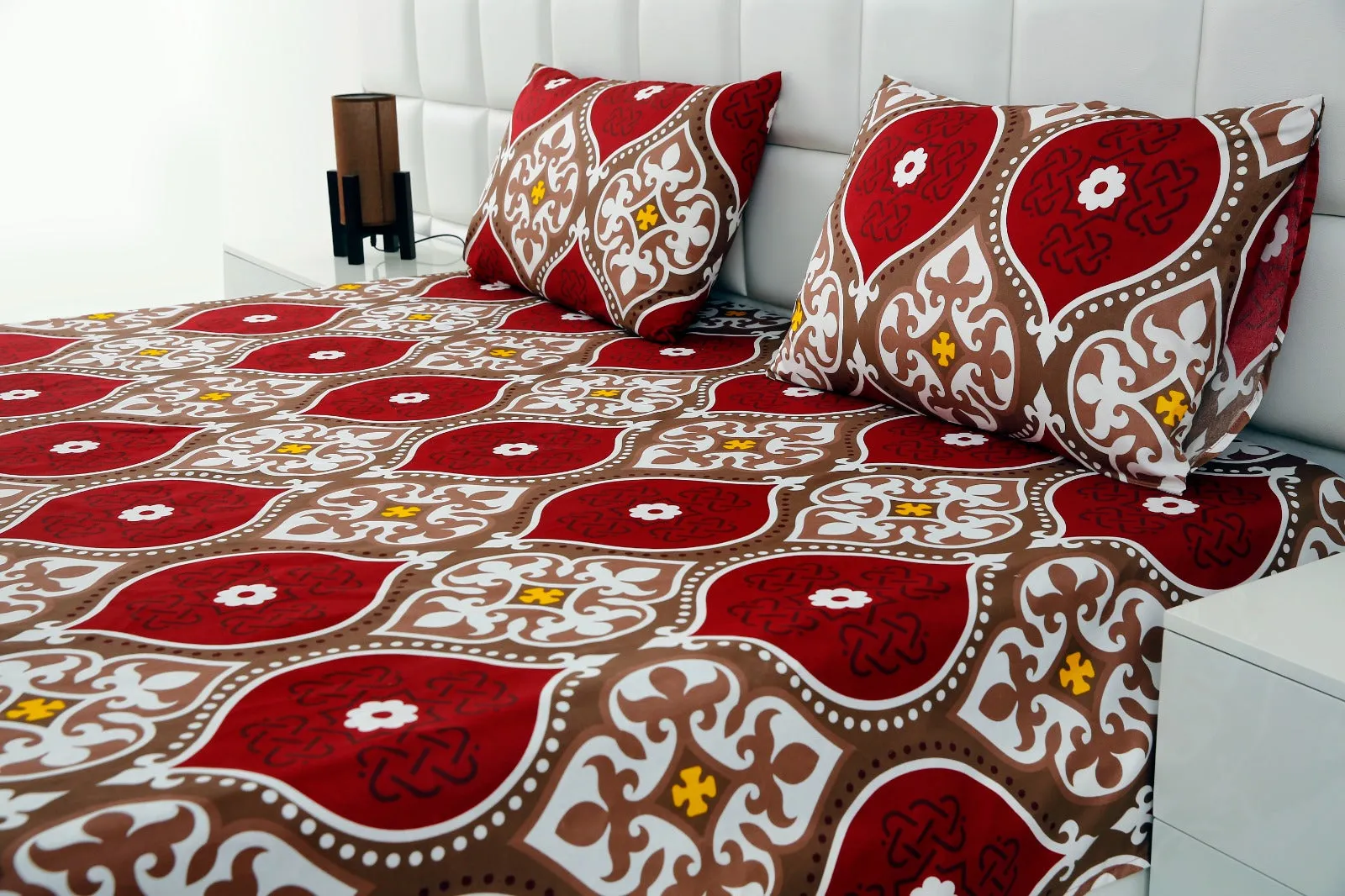 3 PCs Double Bed Sheet -Brown Crowns