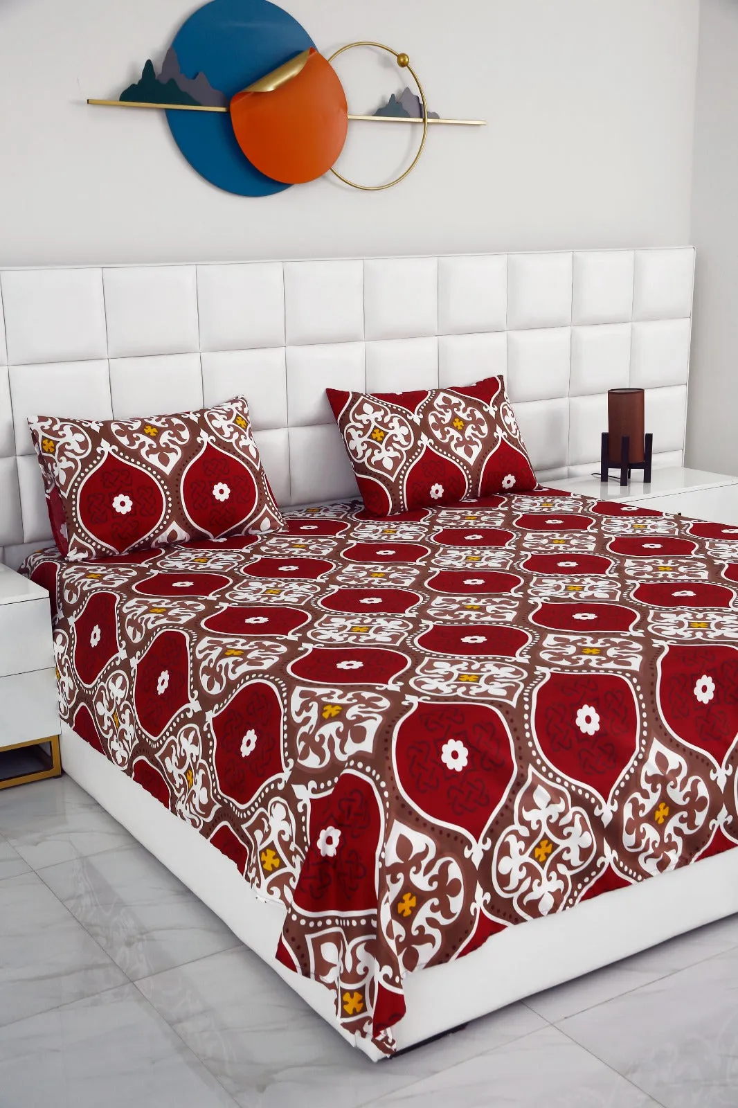 3 PCs Double Bed Sheet -Brown Crowns