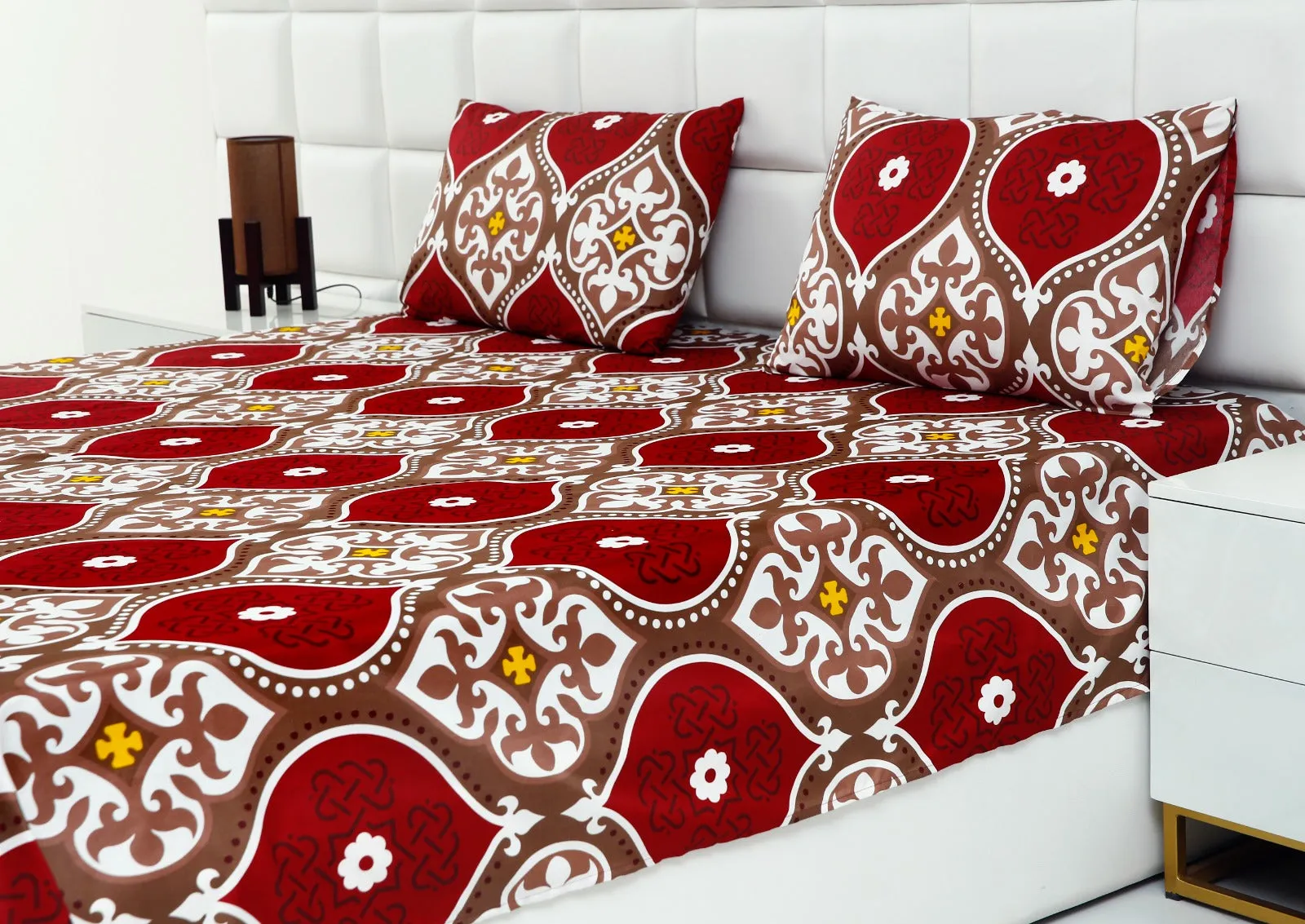 3 PCs Double Bed Sheet -Brown Crowns