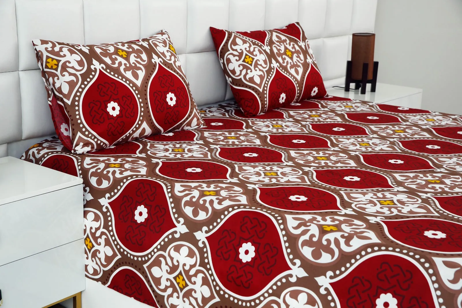 3 PCs Double Bed Sheet -Brown Crowns