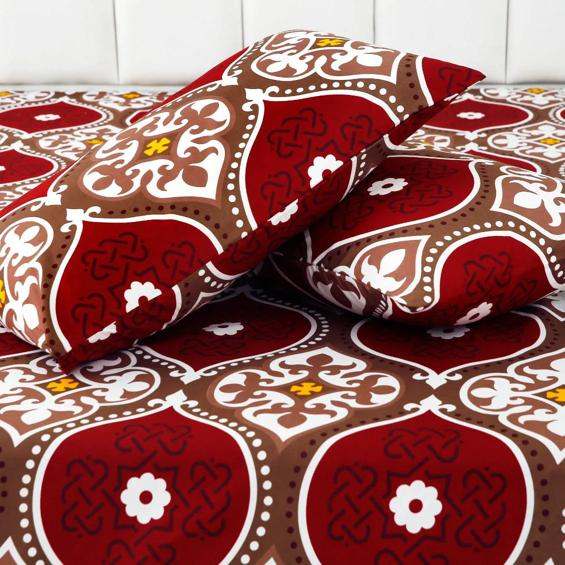 3 PCs Double Bed Sheet -Brown Crowns