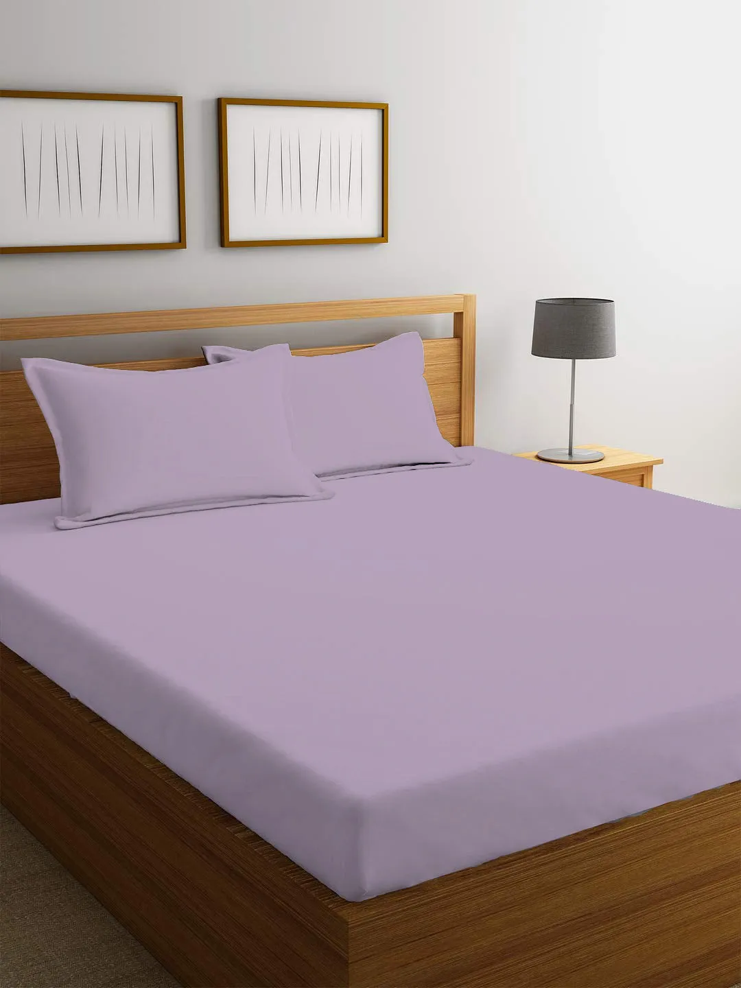 3 Piece Fitted Sheet Set Super Soft Light Purple King Size 180x200 30cm with 2 Pillow Case