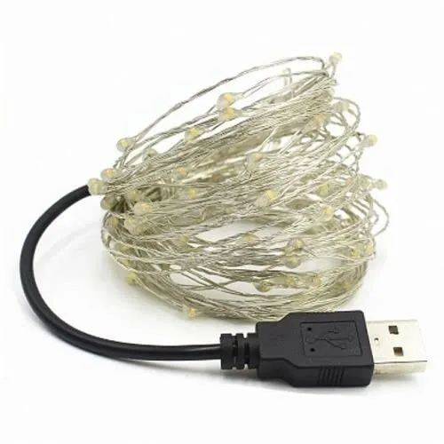 40 USB LED String Lights on a Silver Wire - Cool White