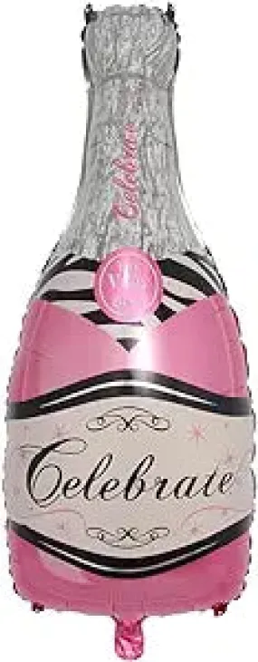 40" Pink Champaign Bottle Foil Balloon, Unpackaged