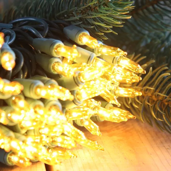 50-bulb Yellow Mini Lights, 6" Spacing, Green Wire