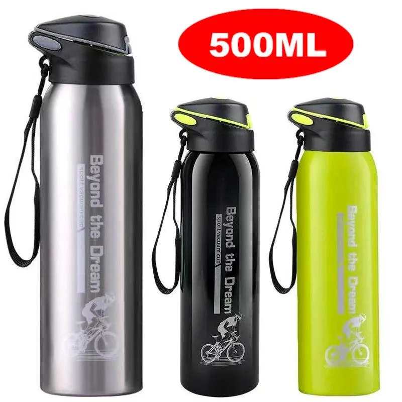 500ML Vacuum Insulated Stainless Steel Bicycle Water Bottle - Double Walled Cycling Thermo Mug with Straw