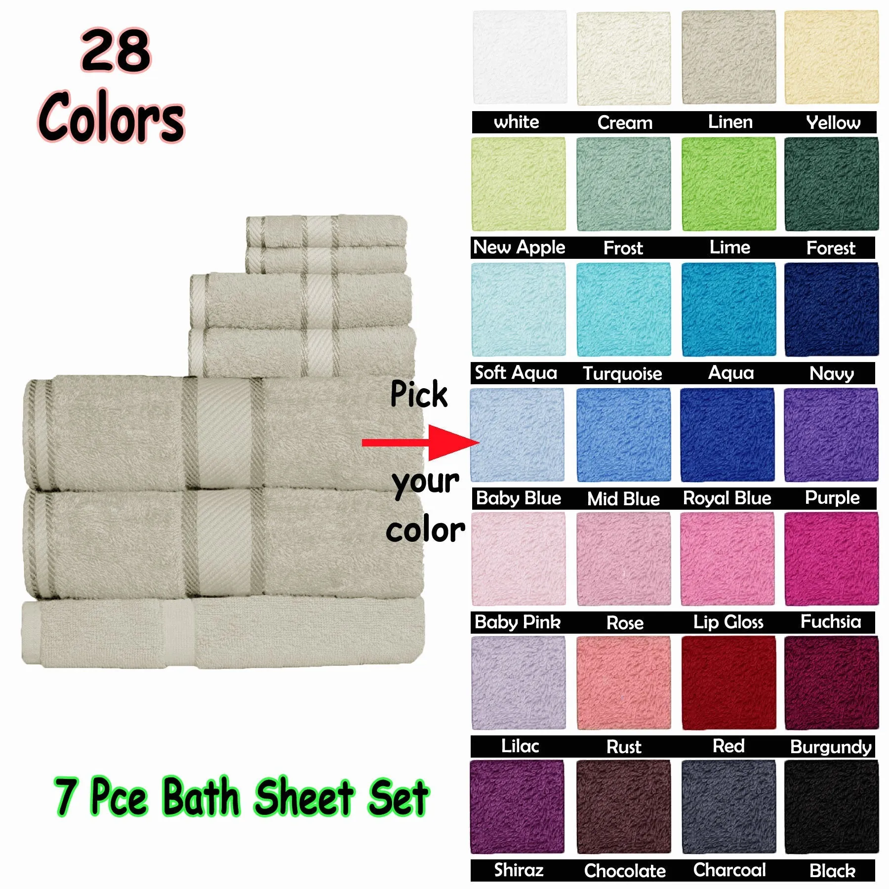 550gsm Cotton 7 Pce Bath Sheet Set Cream