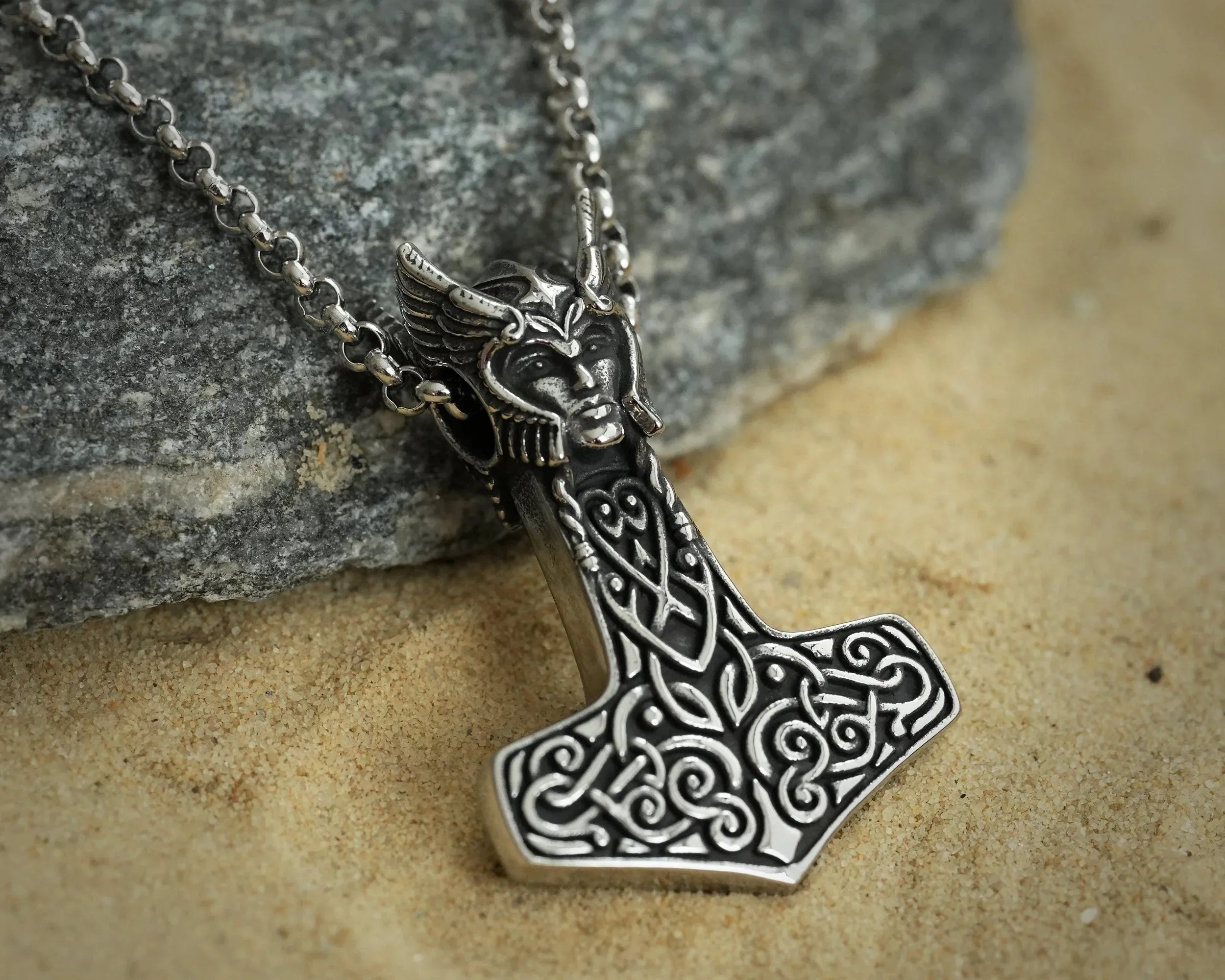 925 Sterling Silver Valkyrie Freya Shieldmaiden Woman Viking Thors Hammer Necklace Pendant Lagertha Charm