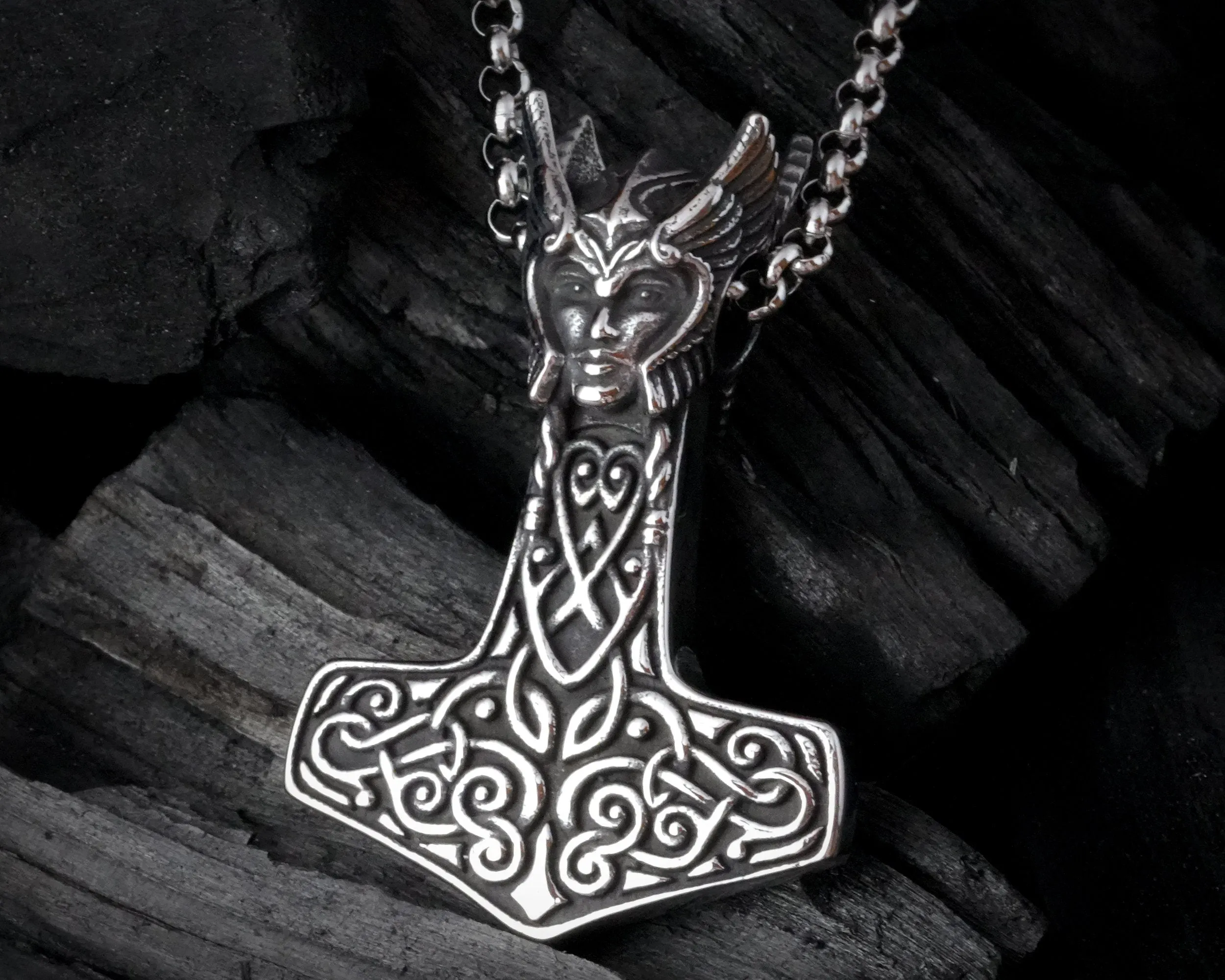 925 Sterling Silver Valkyrie Freya Shieldmaiden Woman Viking Thors Hammer Necklace Pendant Lagertha Charm