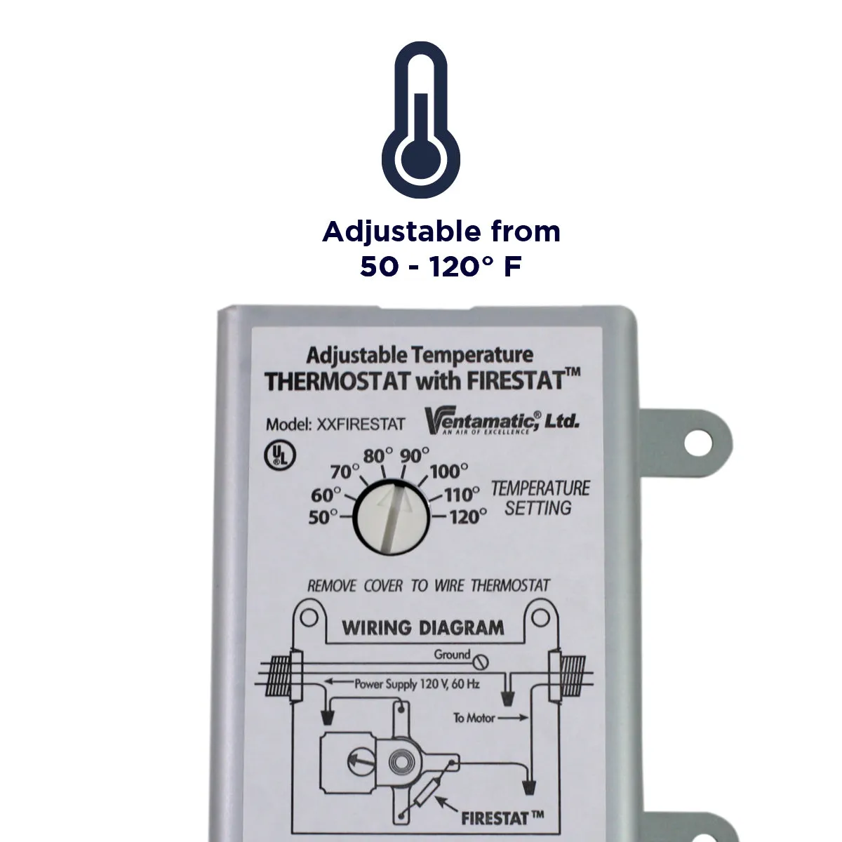 Adjustable Thermostat with Firestat for Power Attic and Exhaust Fans