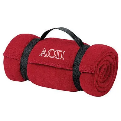 Alpha Omicron Pi Fleece Blanket with Straps, 2-Color Greek Letters - BP10 - EMB