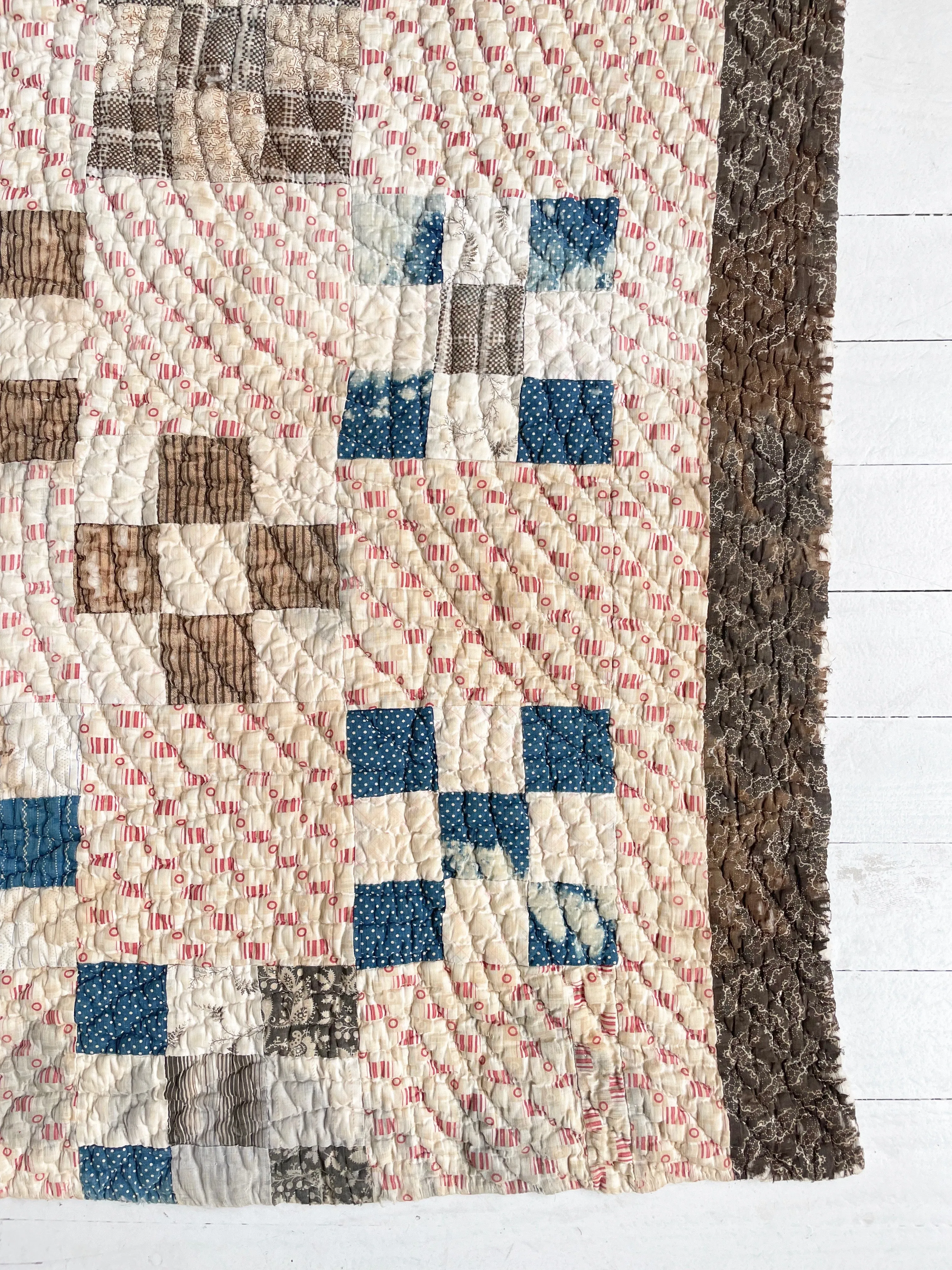 Antique 1880s Calico Nine Patch Quilt