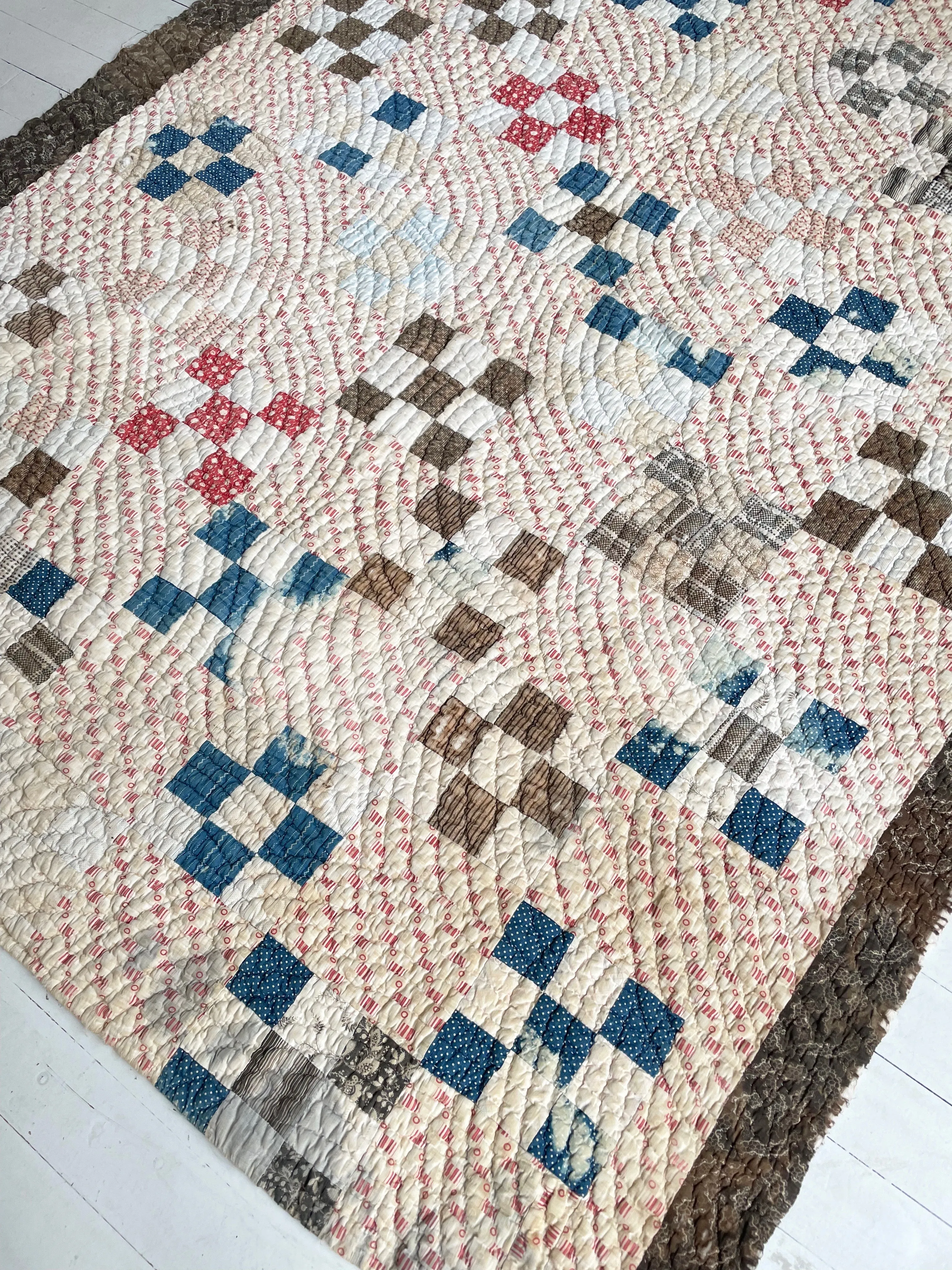 Antique 1880s Calico Nine Patch Quilt