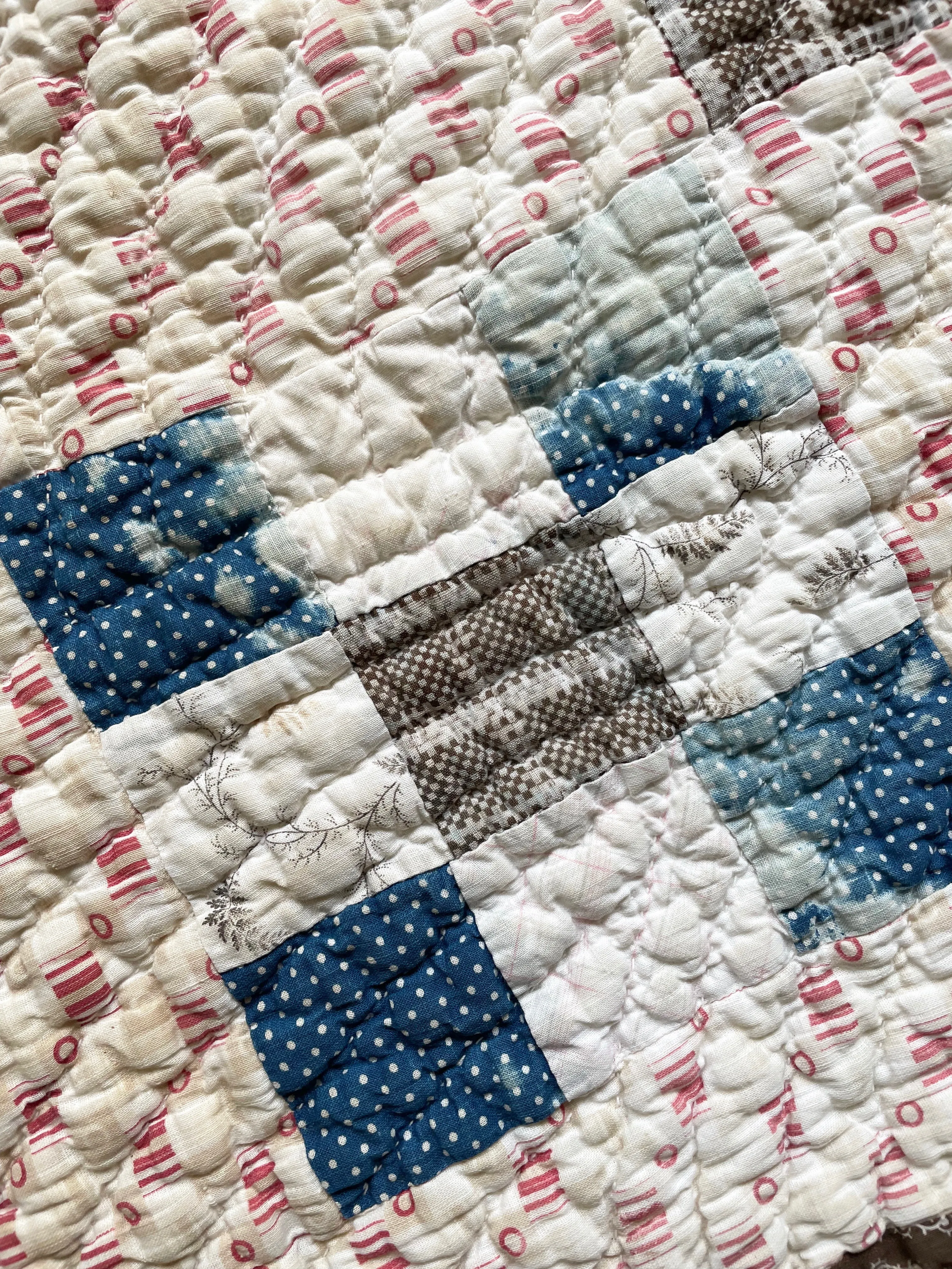 Antique 1880s Calico Nine Patch Quilt