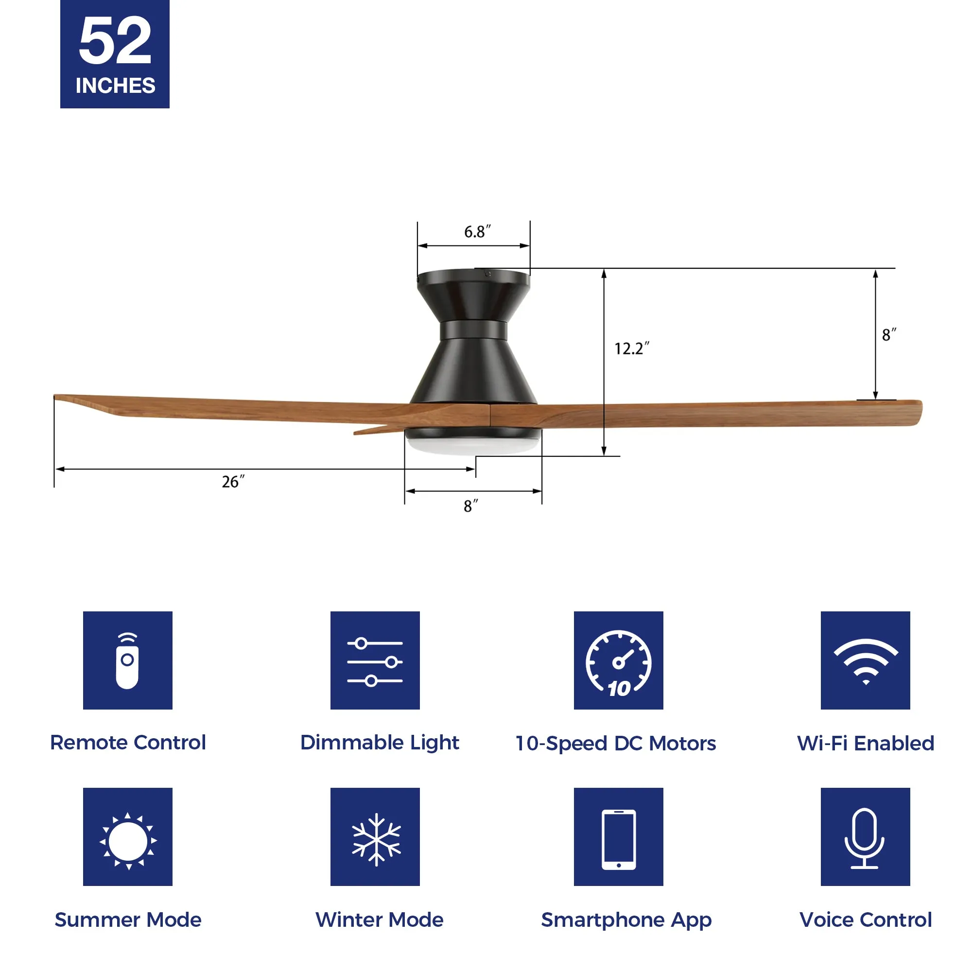 Antrim Flush Mount Smart Outdoor Fan with Led Light and Remote 52"