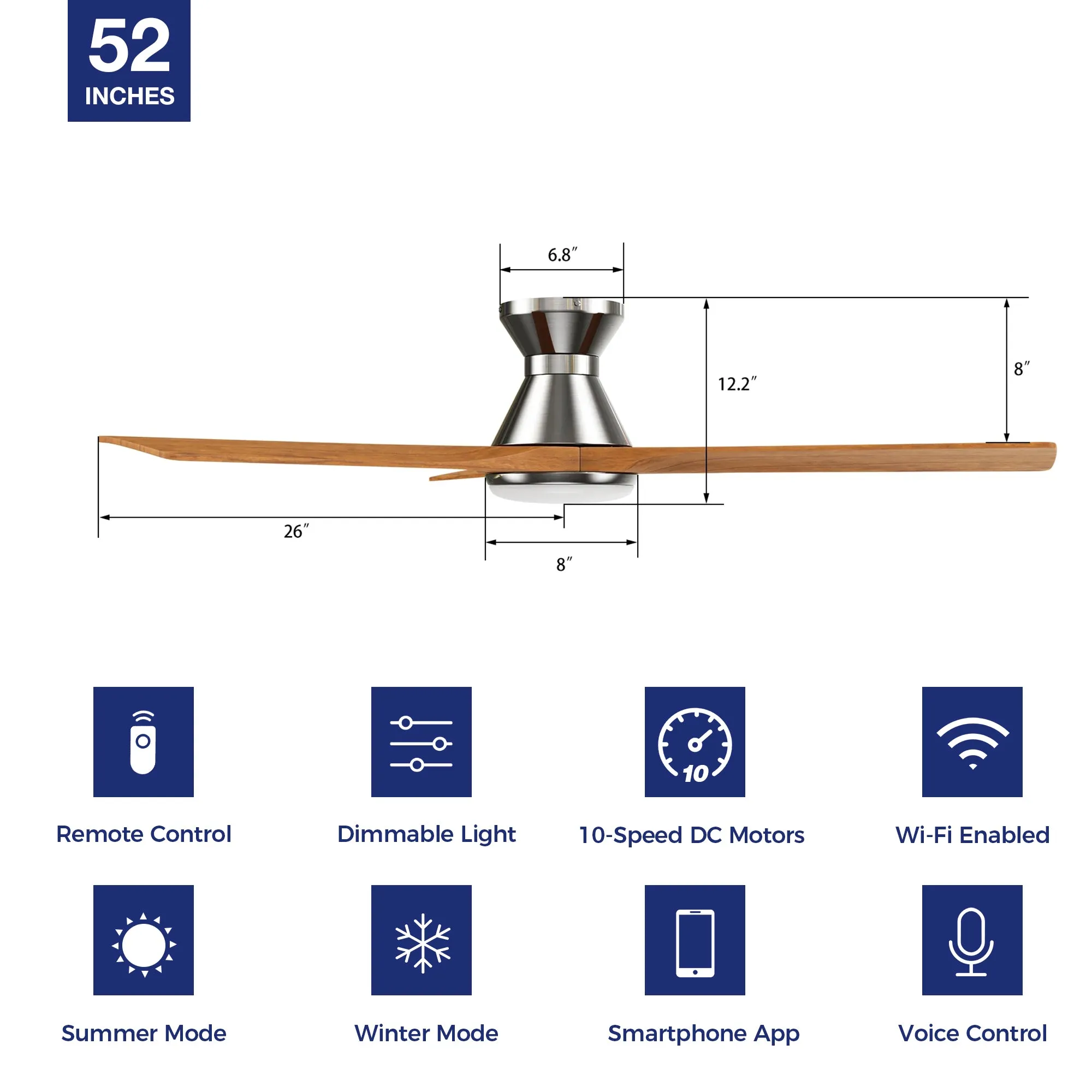 Antrim Flush Mount Smart Outdoor Fan with Led Light and Remote 52"