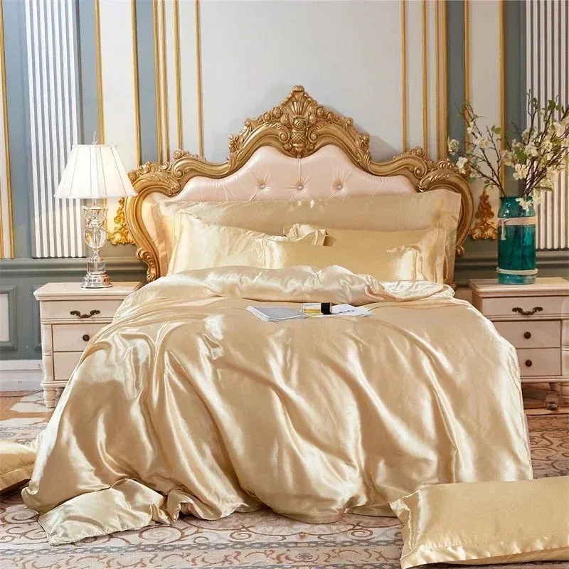 Anyhouz Beddings Beige AU Double Size 3 Pcs High End Satin Smooth Duvet Cover Set Luxury Polyester Silky Soft Cozy Bedding Set