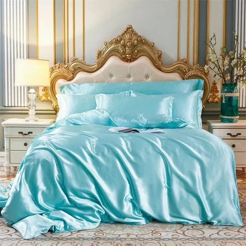 Anyhouz Beddings Sky Blue 140X210cm 2 Pcs High End Satin Smooth Duvet Cover Set Luxury Polyester Silky Soft Cozy Bedding Set