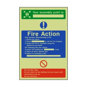 Assembly Point Fire Action Photoluminescent Sign