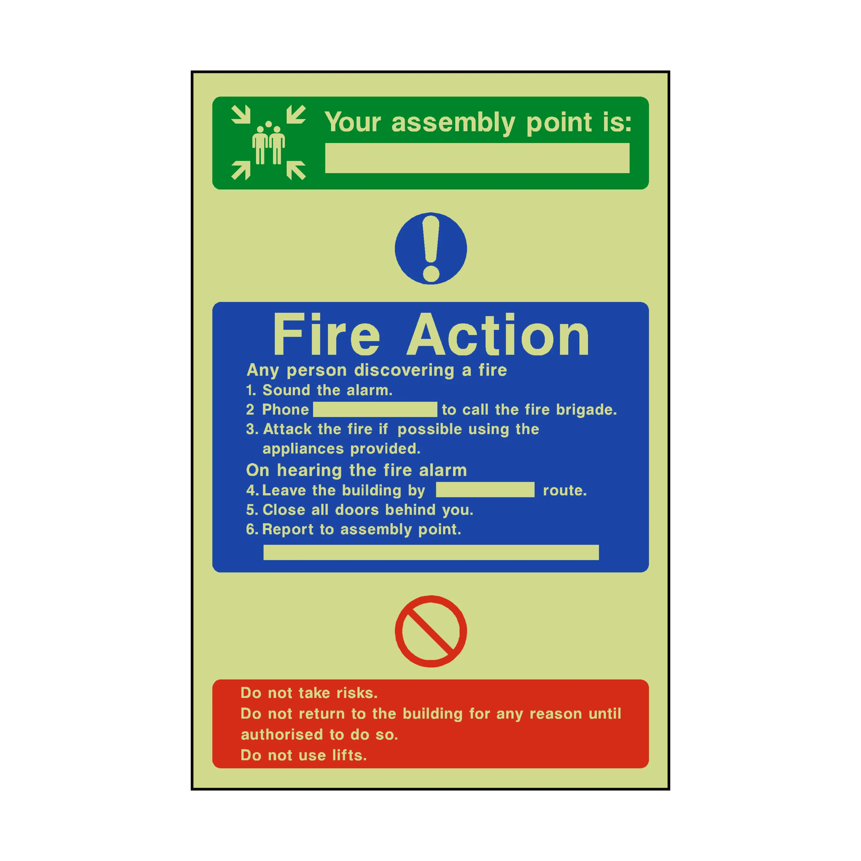 Assembly Point Fire Action Photoluminescent Sign