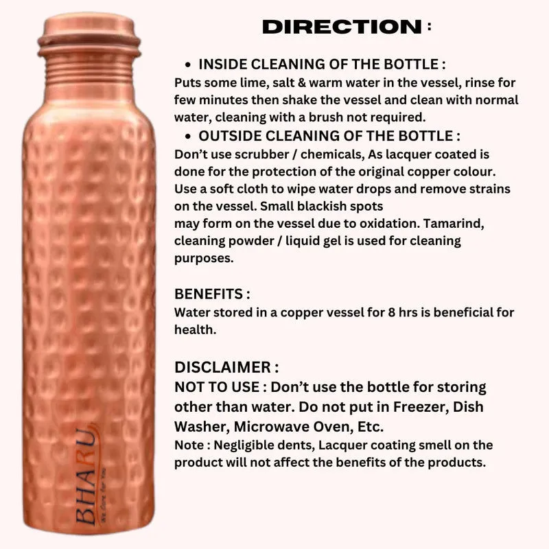 Bharu Hammered Copper Bottle 750 ml - Pack of 6