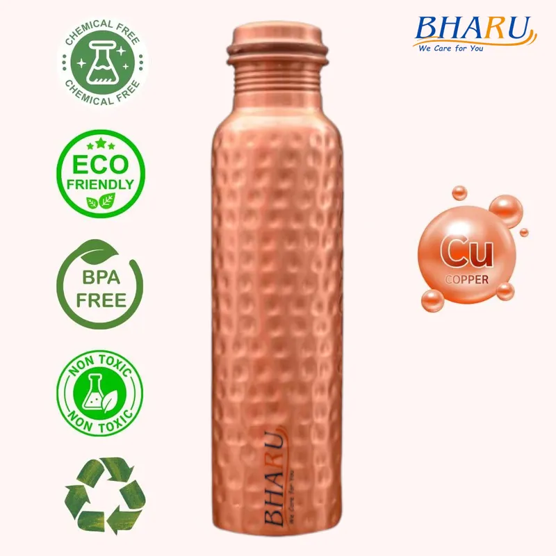 Bharu Hammered Copper Bottle 750 ml - Pack of 6