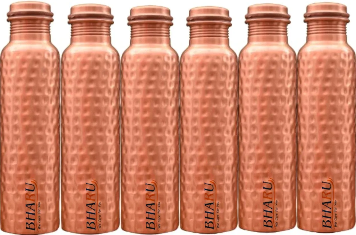 Bharu Hammered Copper Bottle 750 ml - Pack of 6