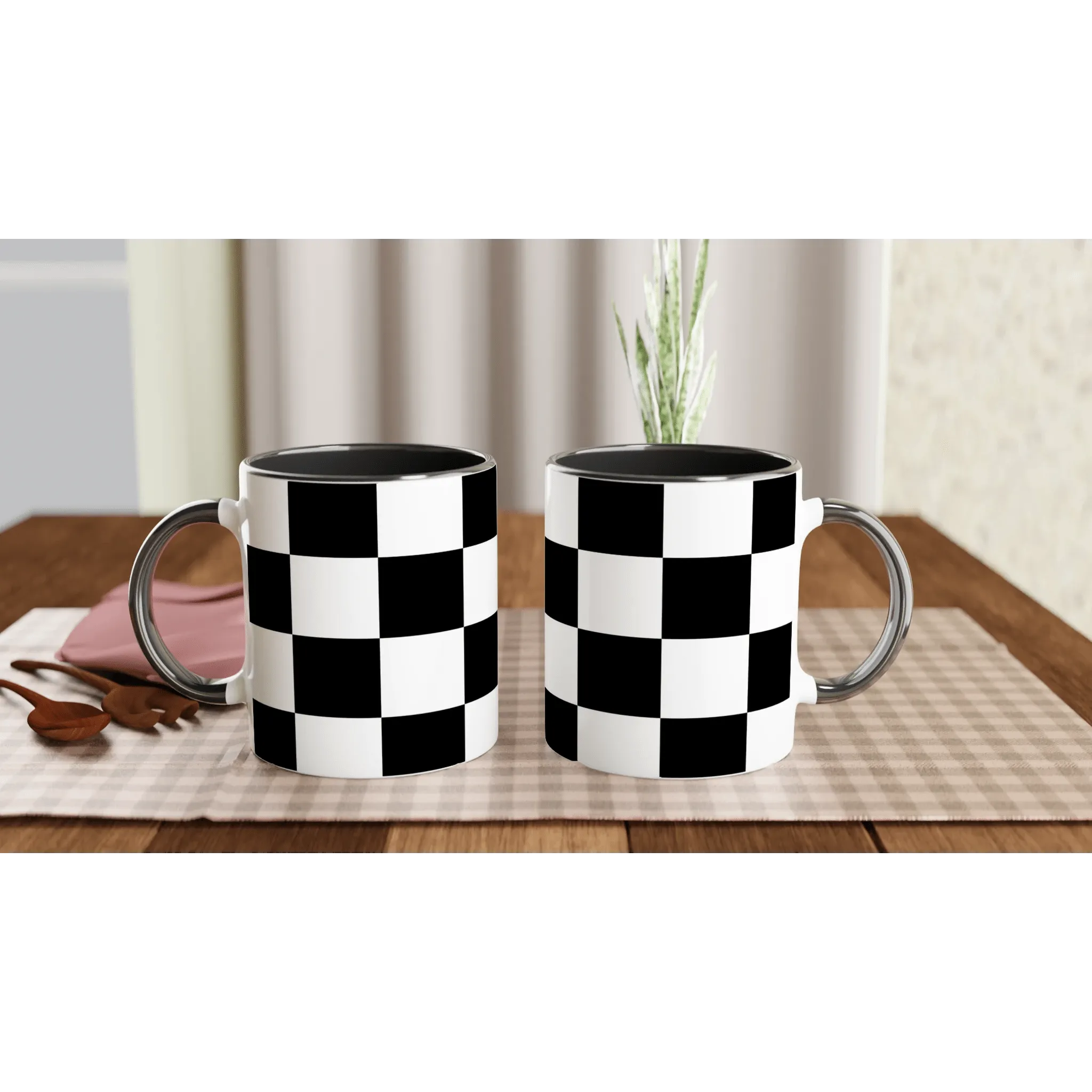 Black and White Checkered Pattern Ceramic Mug