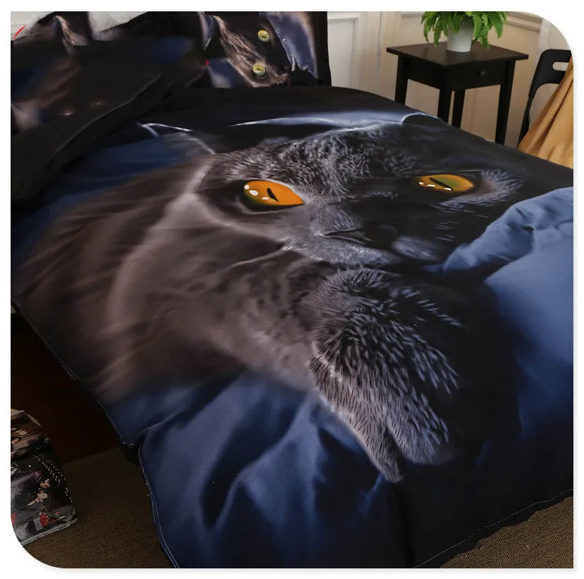 Black Cat Quilt Cover Sheet Bedding 3-piece Set