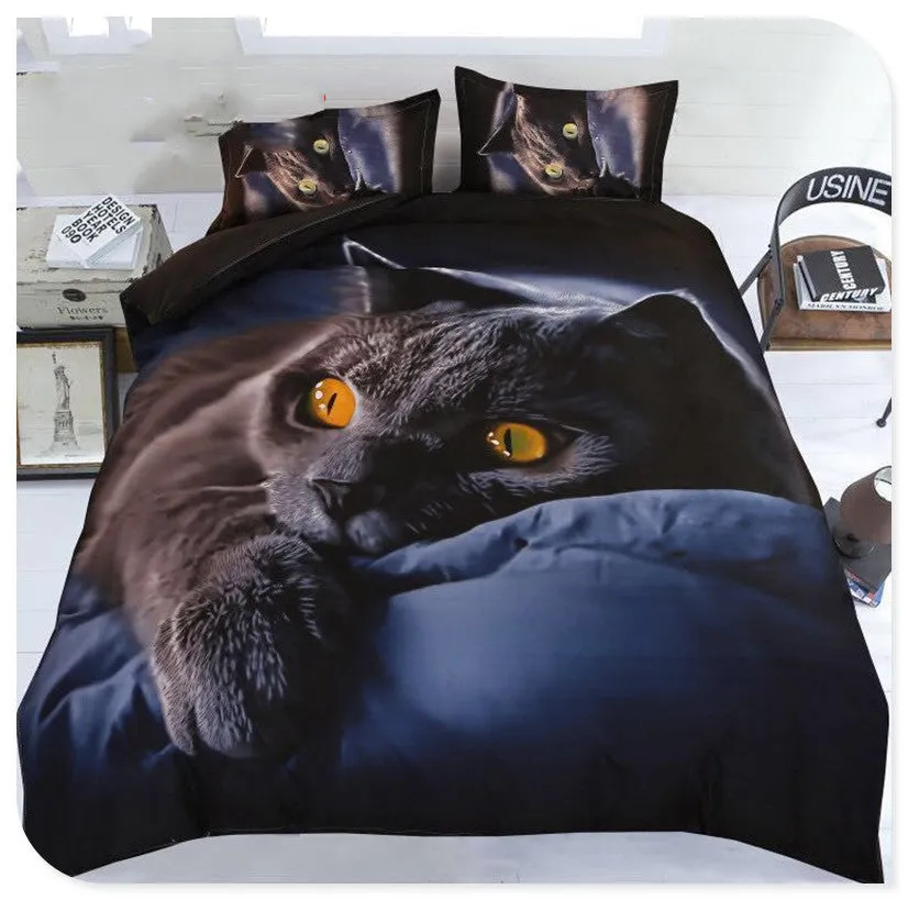 Black Cat Quilt Cover Sheet Bedding 3-piece Set