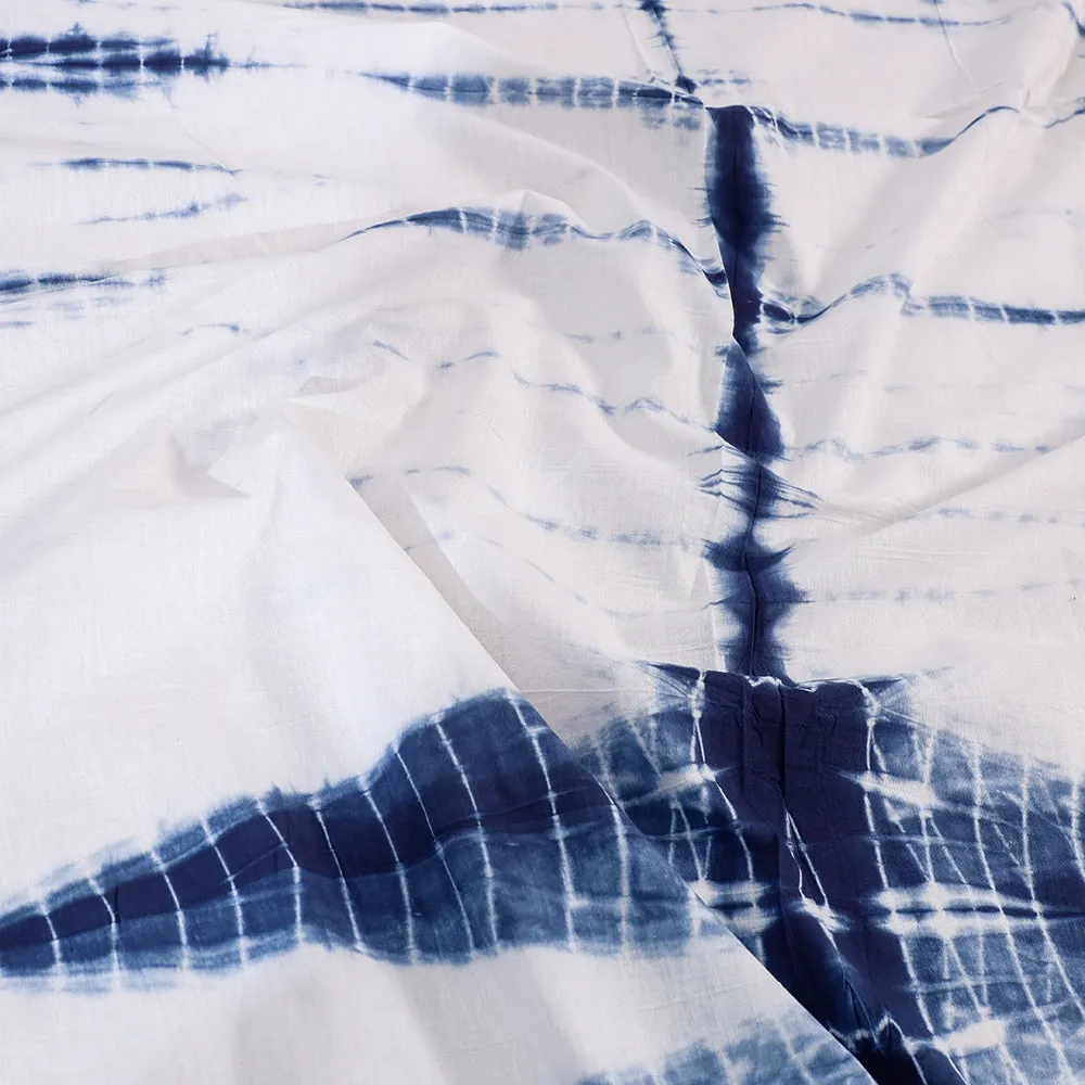 Blue - Shibori Tie-Dye Cotton Double Bed Cover with Pillow Covers (102 x 89 in)