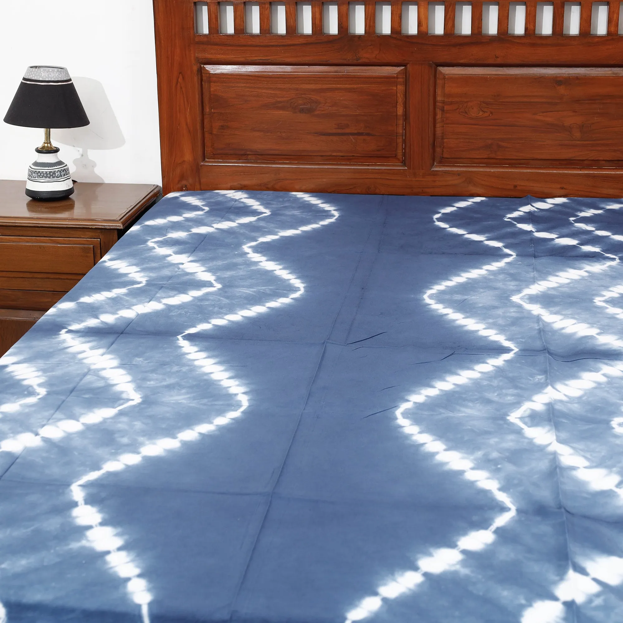 Blue - Shibori Tie-Dye Pure Cotton Single Bed Cover (90 x 60 in)