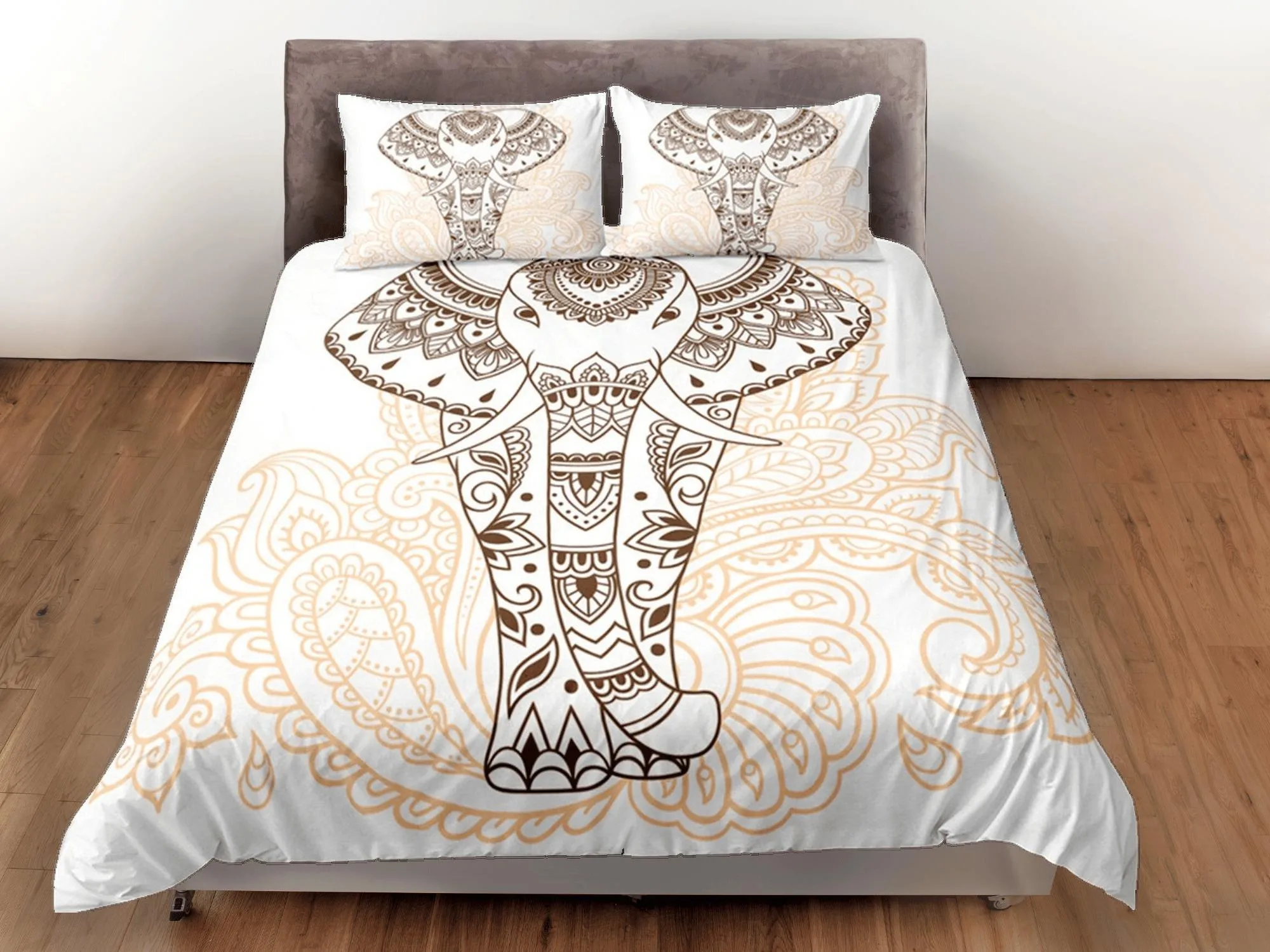 Bohemian Elephant Duvet Cover Set Boho Bedding, Dorm Bedding with Pillowcase